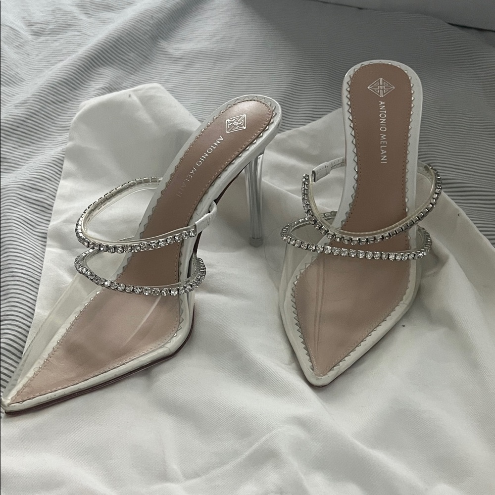 Antonio Melani Clear and Silver Strappy Heels